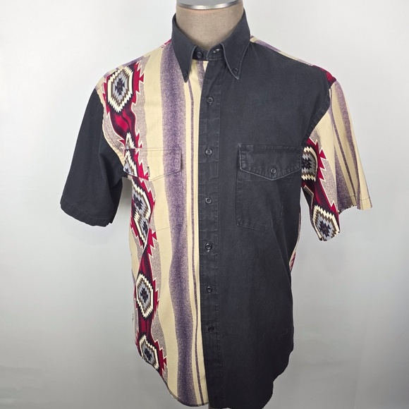Vintage WRANGLER Mens M Short Sleeve Button Aztec Southwestern Western Shirt - Picture 1 of 8
